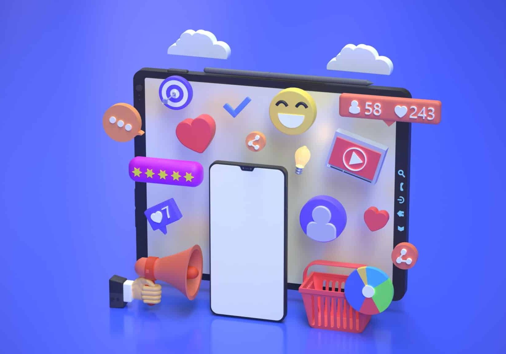 Online marketing concept with social media communication platfor